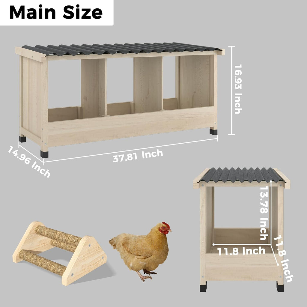 3 Holes Wooden Chicken Nesting Box, Wall Mounted or Floor Use