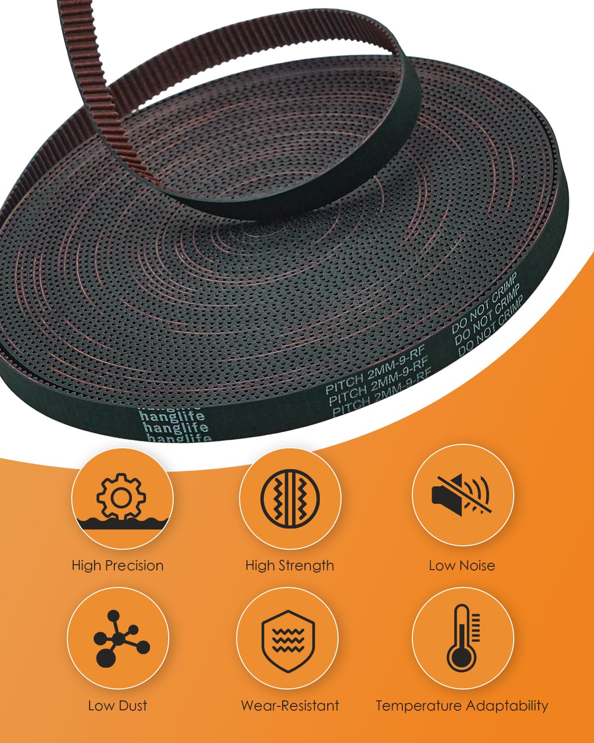 HANGLIFE GT2 Timing Belt with Copper Buckle - 3D Printer Open Synchronous Belt (2mm Pitch) 3D Printer Accessories - 9mm x 5M (16.4ft)
