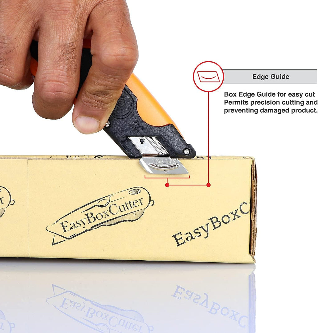 Modern Box Cutter, 3 blade depth setting, Squeeze Trigger and Edge Guides, Holster, Lanyard, Extra Blade - 1000 Orange