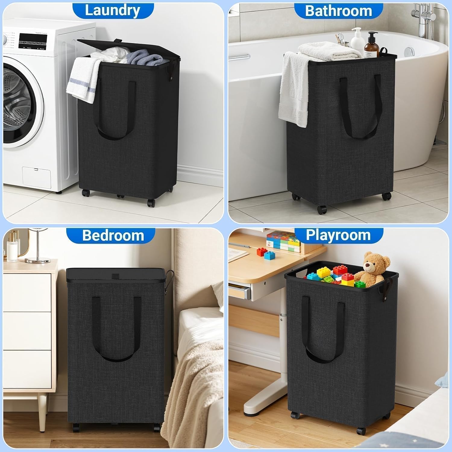 Laundry Basket with 5 Wheels, Rolling Laundry Hamper, 75L, Deep Gray | Clothes Hamper with Wheels and Lid