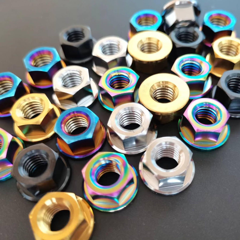 RISON Titanium M8x1.25mm Titanium Sprocket Nut Black 5PCS Flange Nut