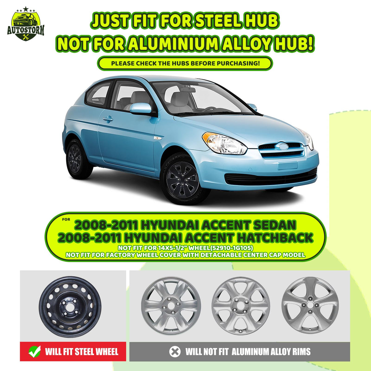 14 Inch Wheel Hubcaps for 2008-2011 Hyundai Accent Sedan/Hatchback
