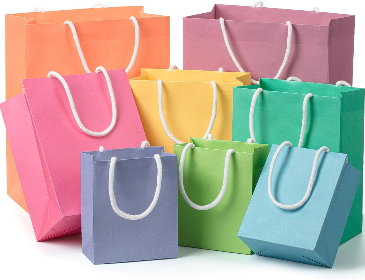 Paper Gift Bags with Handles, Assorted Sizes, 8 Pack