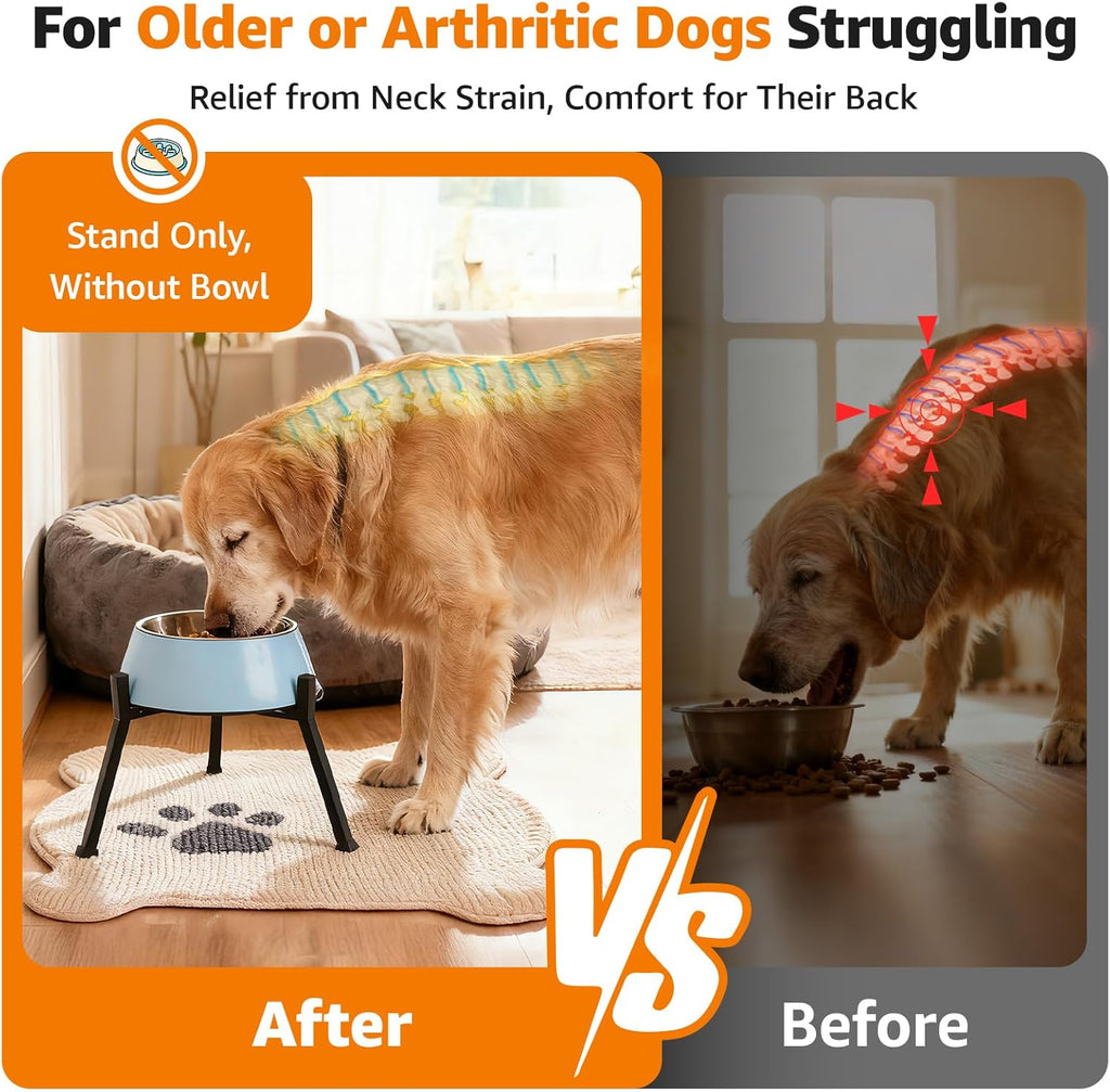 Elevated Dog Bowl Stand: Fits for Bowls Width 8.2"-11" (Without Bowls) Adjustable Width Anti-Slip Raised Dog Bowl