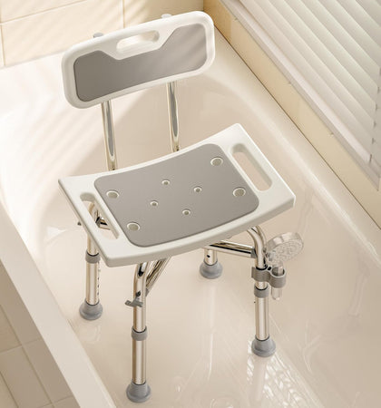 Shower Chair with Back for Elderly and Disabled, Shower Seat Bench Stool, Adjustable Height, 350 lbs Capacity