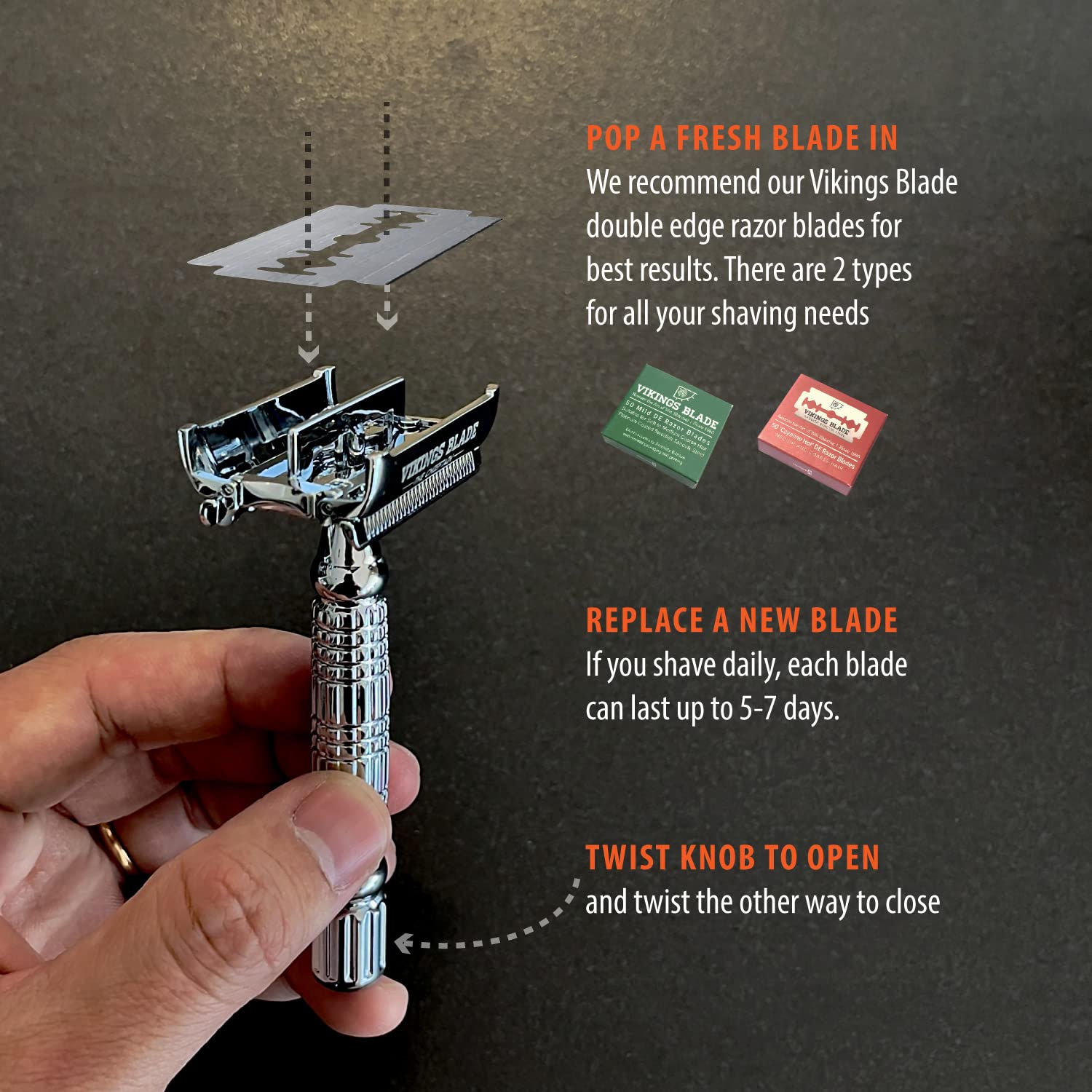 Double Edge Safety Razor for Men + 5 Swedish Steel Blades + Luxury Case. Smooth, Reusable, Eco-Friendly (The Chieftain)