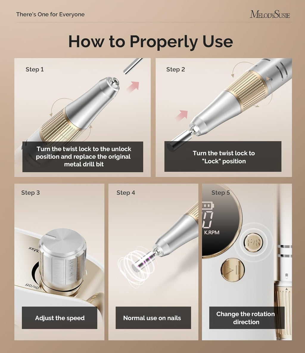 Clip-On SC320F Rechargeable Nail Drill 30,000 RPM for Beginners | 30000RPM, 6000mAh battery, 10-14h runtime, LED