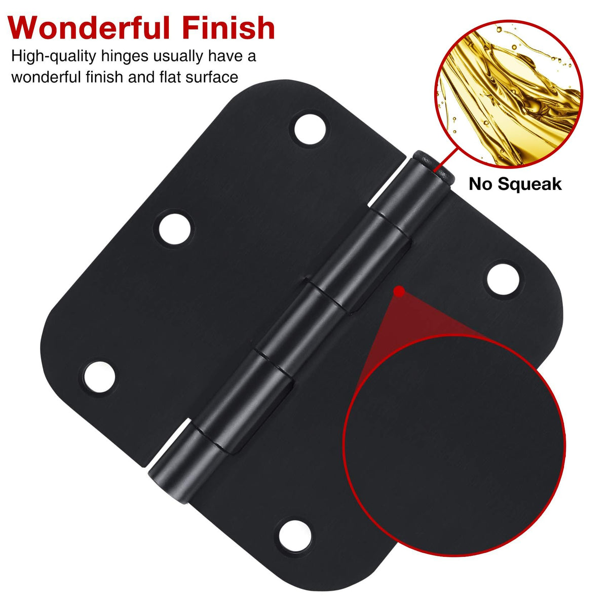 Rounded Door Hinges Matte Black 3.5" x3 ½ Interior Decor 24 Pack