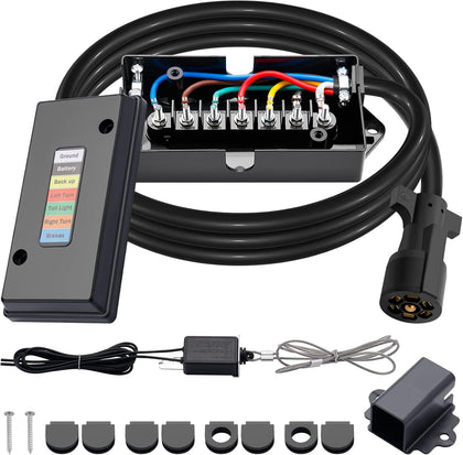 8FT 7 Way Trailer Wiring Harness Kit & Junction Box 7 Trailer Cord | 7-Way Trailer Wire with Junction Box, 12V