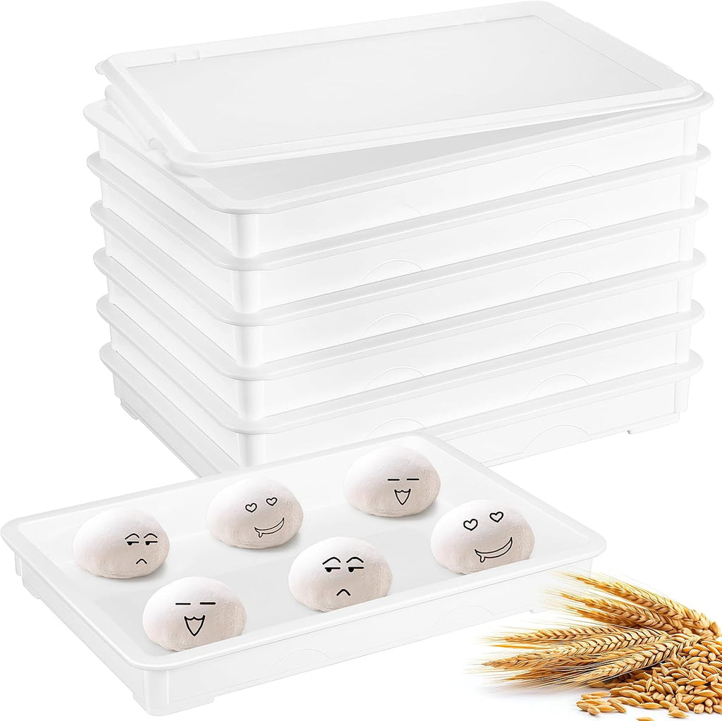 6 Pack White Pizza Dough Proofing Box Tray with Lid 22.44" x 15" x 2.8" Stackable Dough Proofing Containers for Pizza