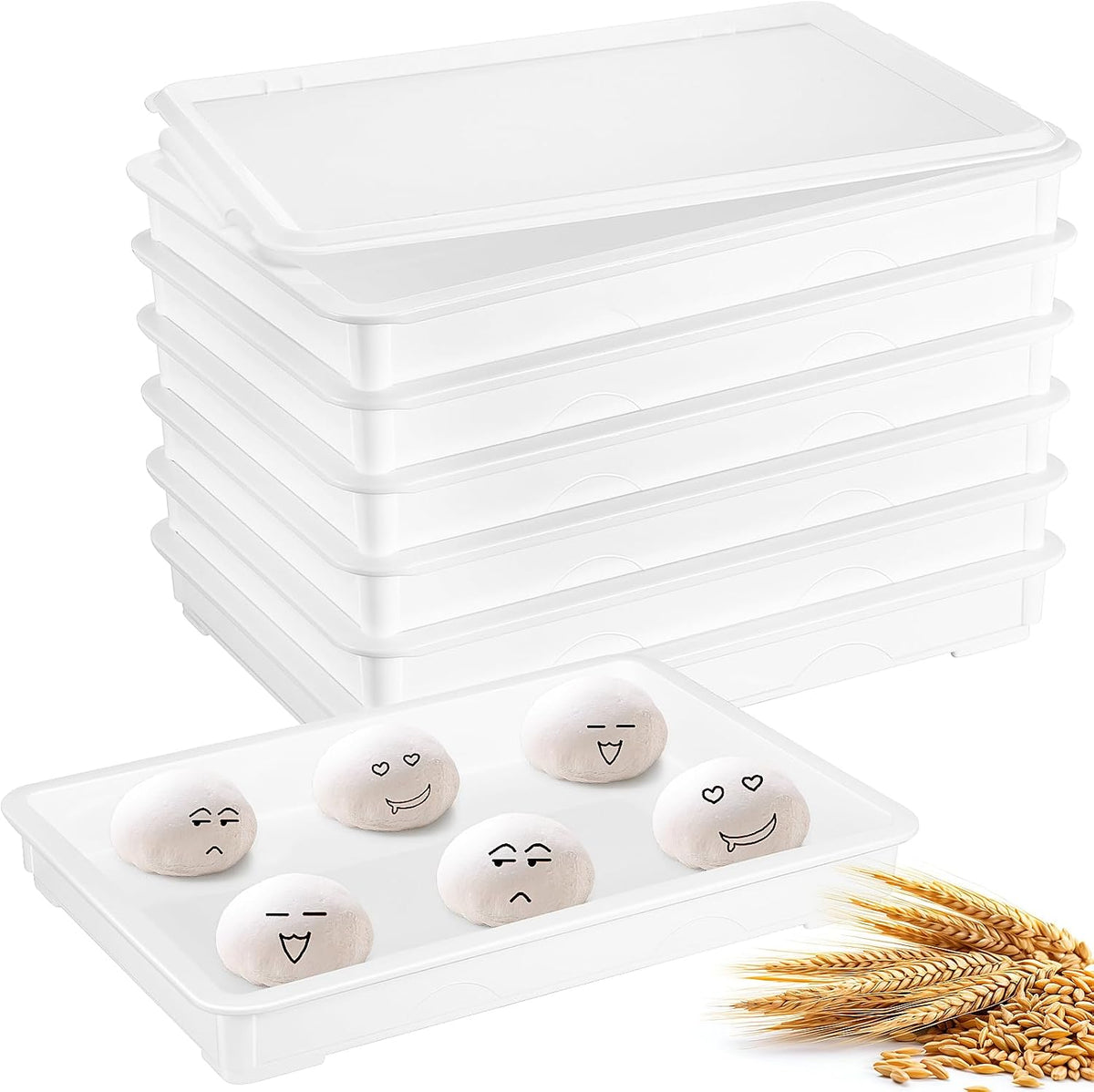6 Pack White Pizza Dough Proofing Box Tray with Lid 22.44" x 15" x 2.8" Stackable Dough Proofing Containers for Pizza