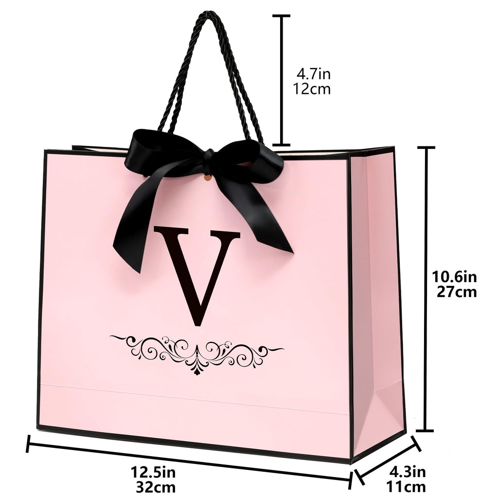 Personalized Letter V Pattern Medium Pink Gift Bag Set
