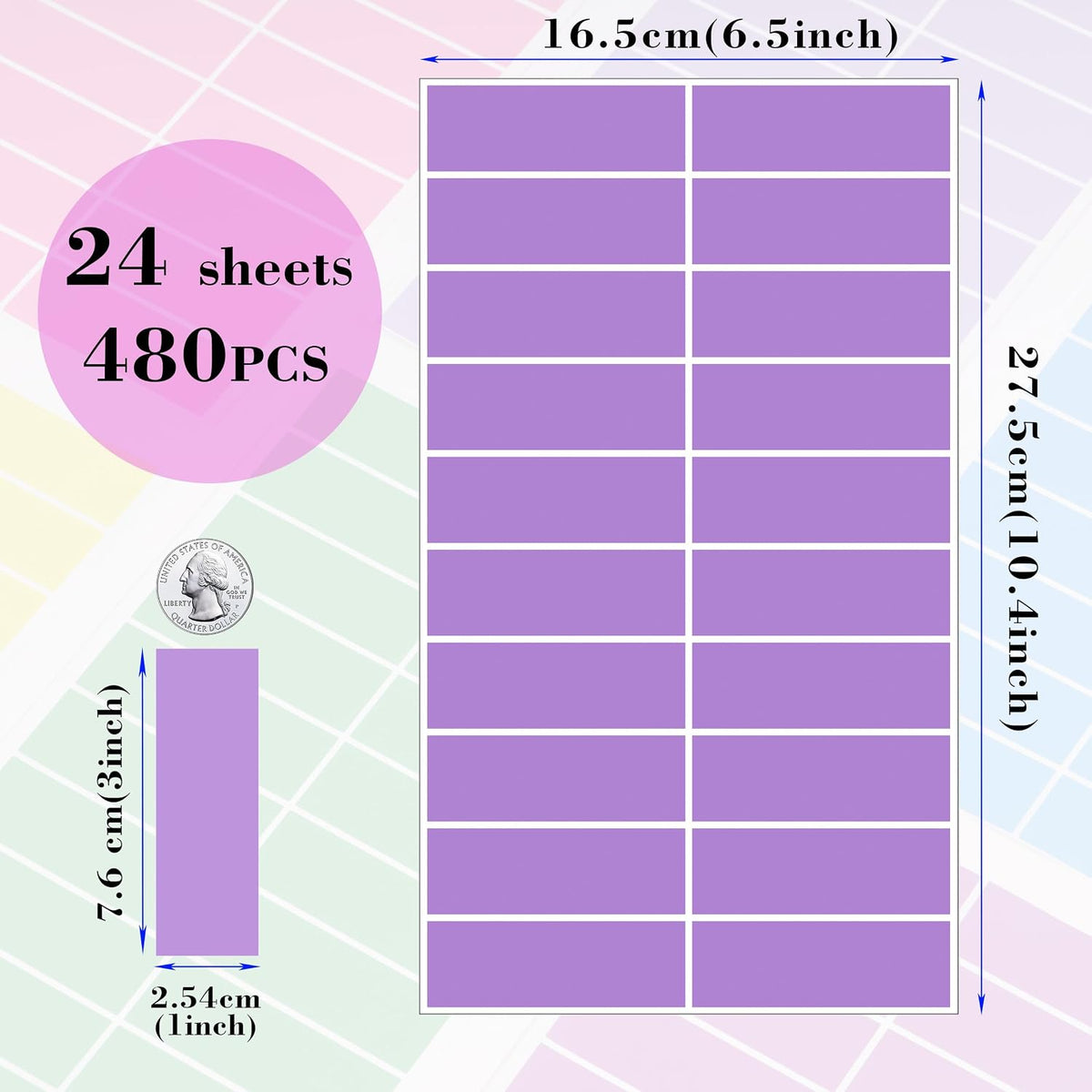 Colored Label Stickers,12 Colors,3 x 1 Inch Folder Labels-480 Pcs