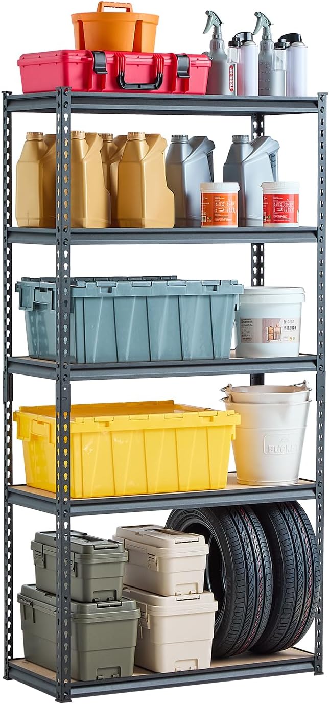 Storage Shelves, 2000 lbs, 5 Tier Garage Storage Shelving, 16" D x 36" W x 71.4" H Adjustable Metal Shelves for