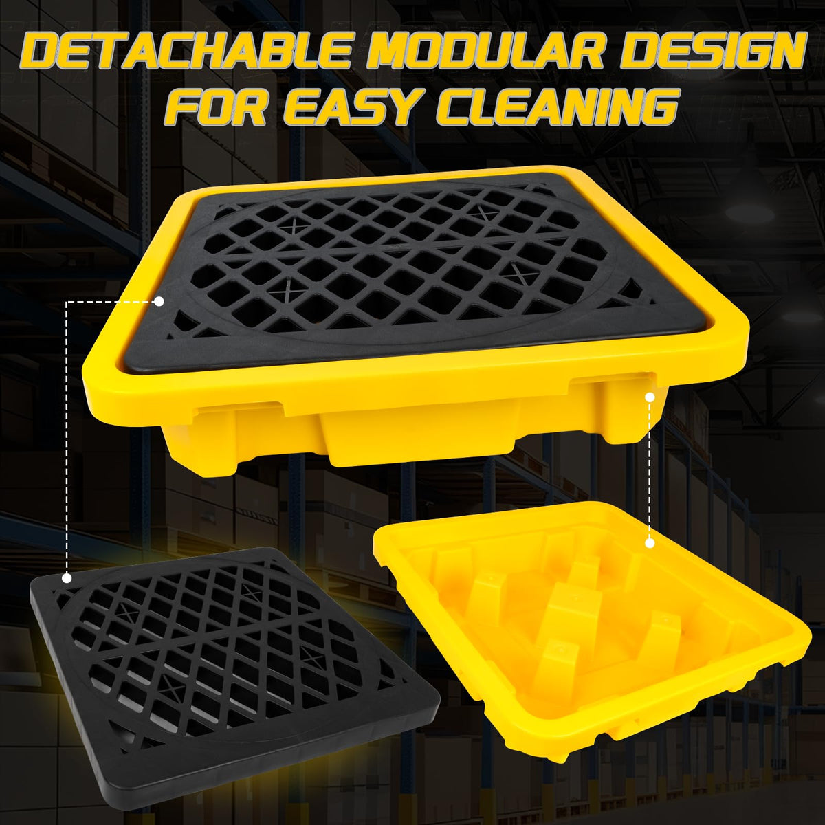 1 Drum Spill Containment Pallet, Leakproof Spill Tray with Drain