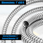 Yaocom 1 Inch Metal Flexible Conduit 50 ft, Galvanized Reduced Wall