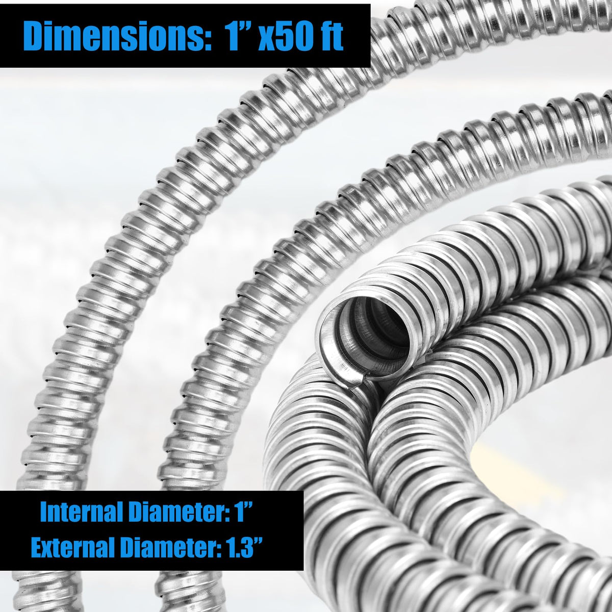Yaocom 1 Inch Metal Flexible Conduit 50 ft, Galvanized Reduced Wall