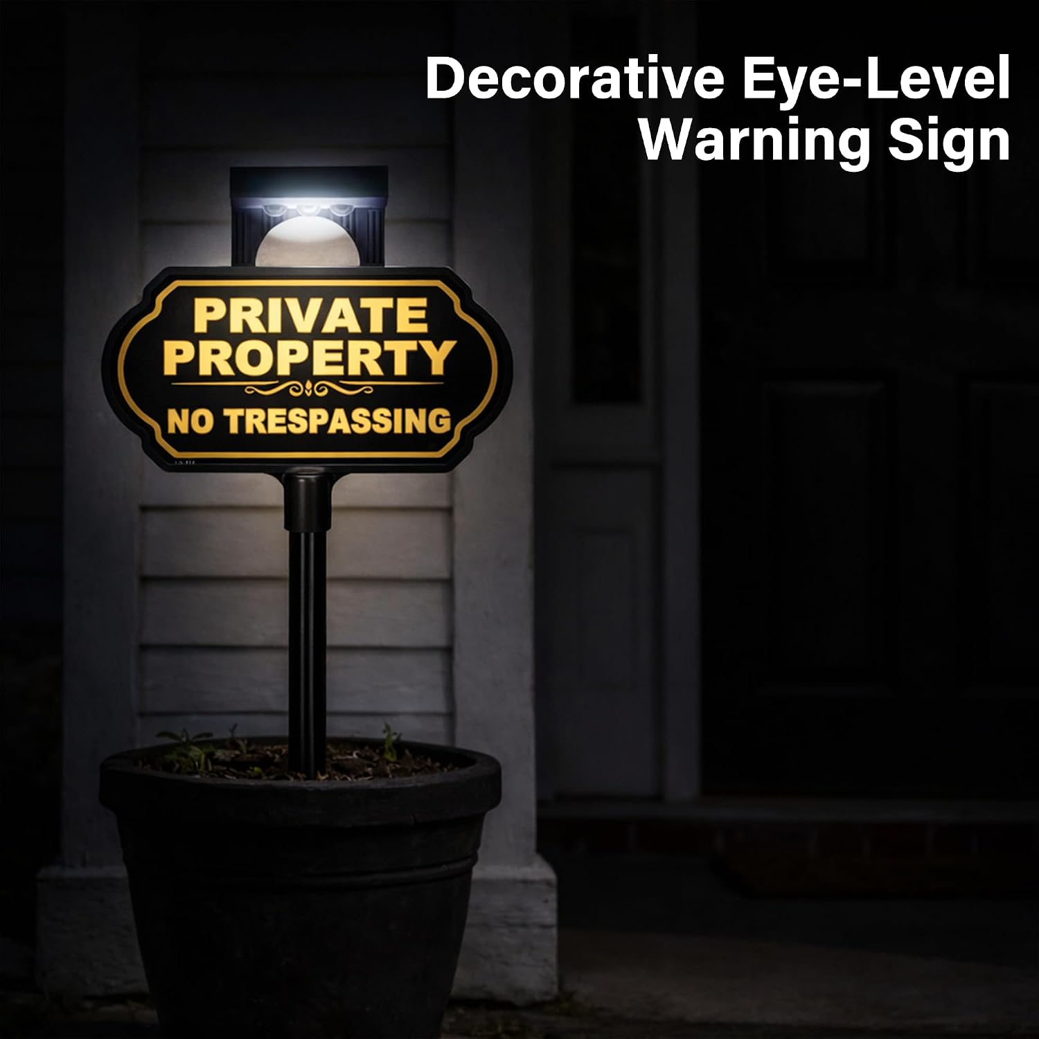 Solar Private Property No Trespassing Yard Sign with Stake, 10 x 5 Inch | Aluminum & Plastic, 39 Inch Adjustable