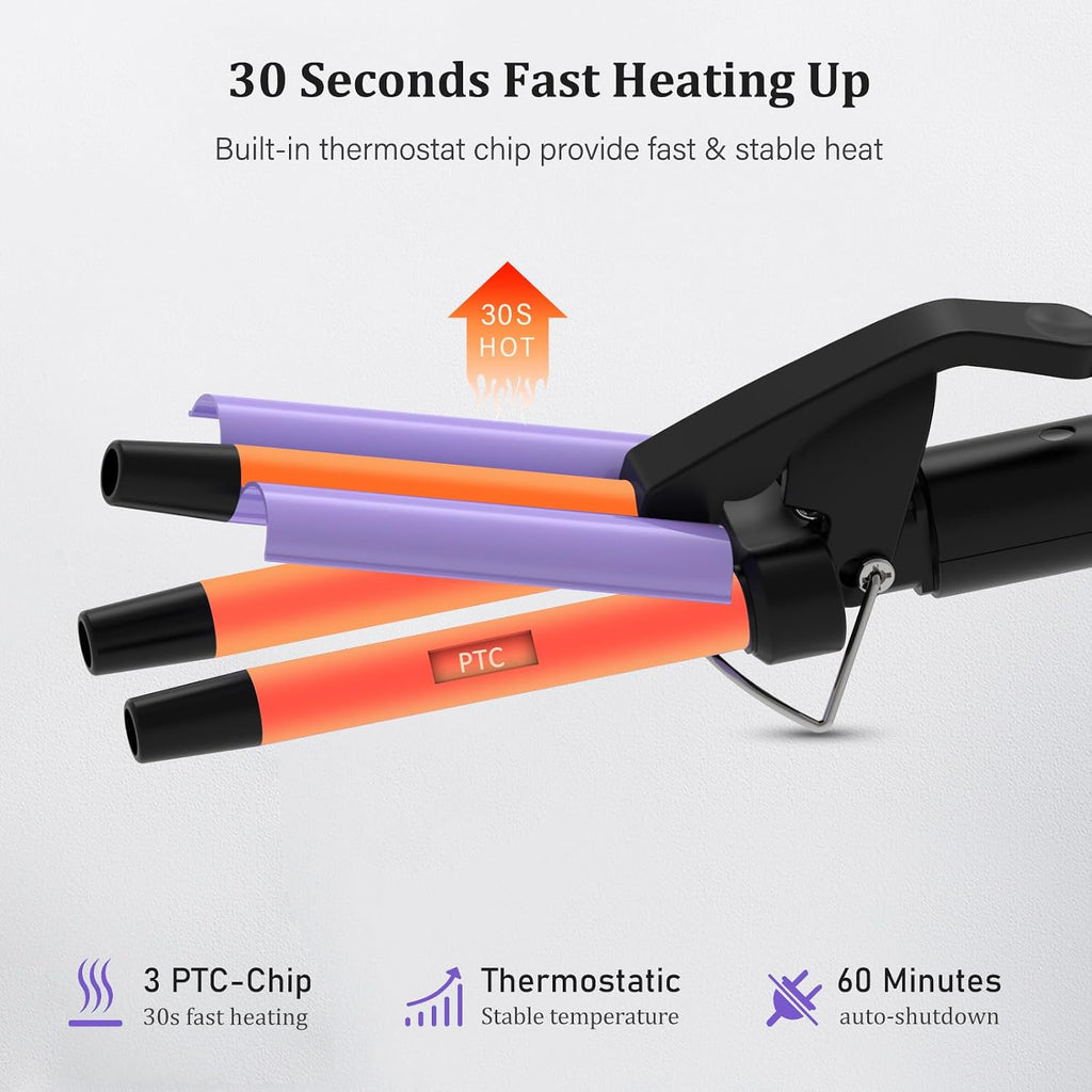 Upgraded Hair Crimper 2 Adjustable Temperature, 1/2 Inch Beach Waves Curling Iron, Hair Waver for Short & Medium