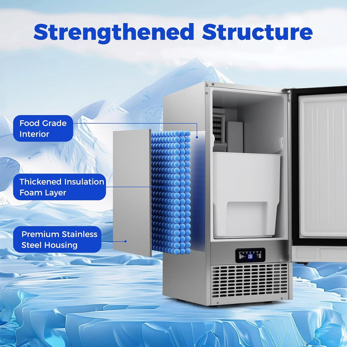 15" Under Counter Commercial Ice Maker, 110Lbs/24H Cube Ice, Silver
