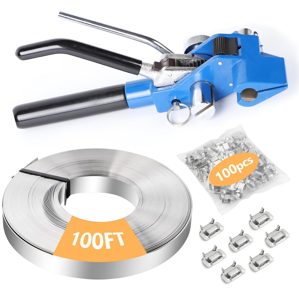 S304 Stainless Steel Strapping Kit, Heavy-Duty Ratchet Banding Tool Set