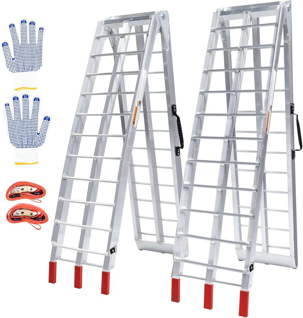 Aluminum Folding Loading Ramps, 1800 lbs Capacity Truck Ramps for Pickup Trucks Bed, Trailers Ramp with Load Straps