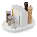 White Rotating Napkin Holder with Salt & Pepper Shaker Storage