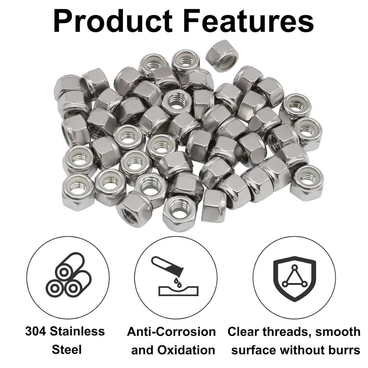 Murtenze 5/16-18 Lock Nuts, 50 Pack