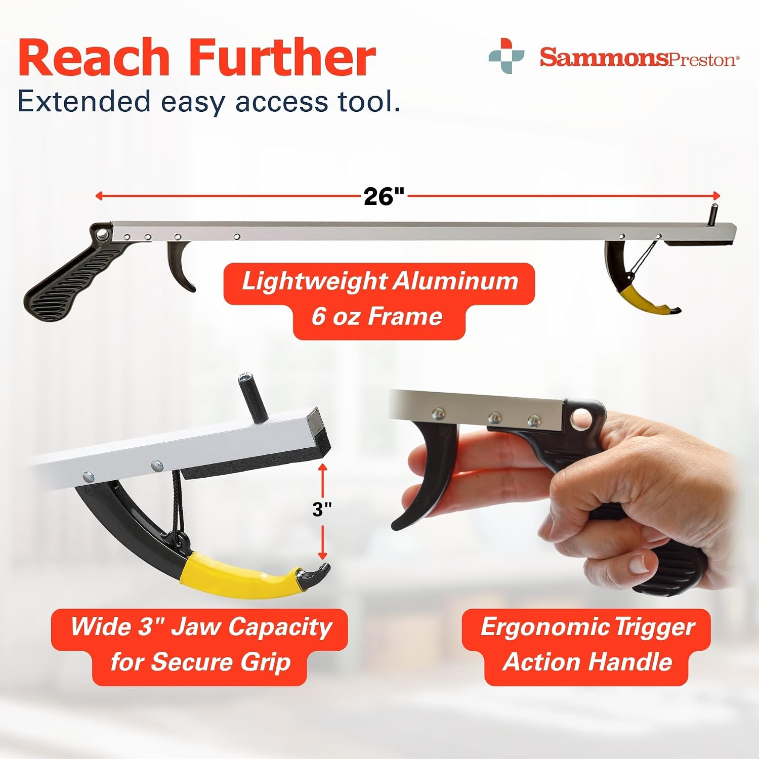 Reacher, Standard, 26", Grabber Reacher Tool, Lightweight Trash Picker Grabber & Garden Nabber, Handy Aluminum Picker