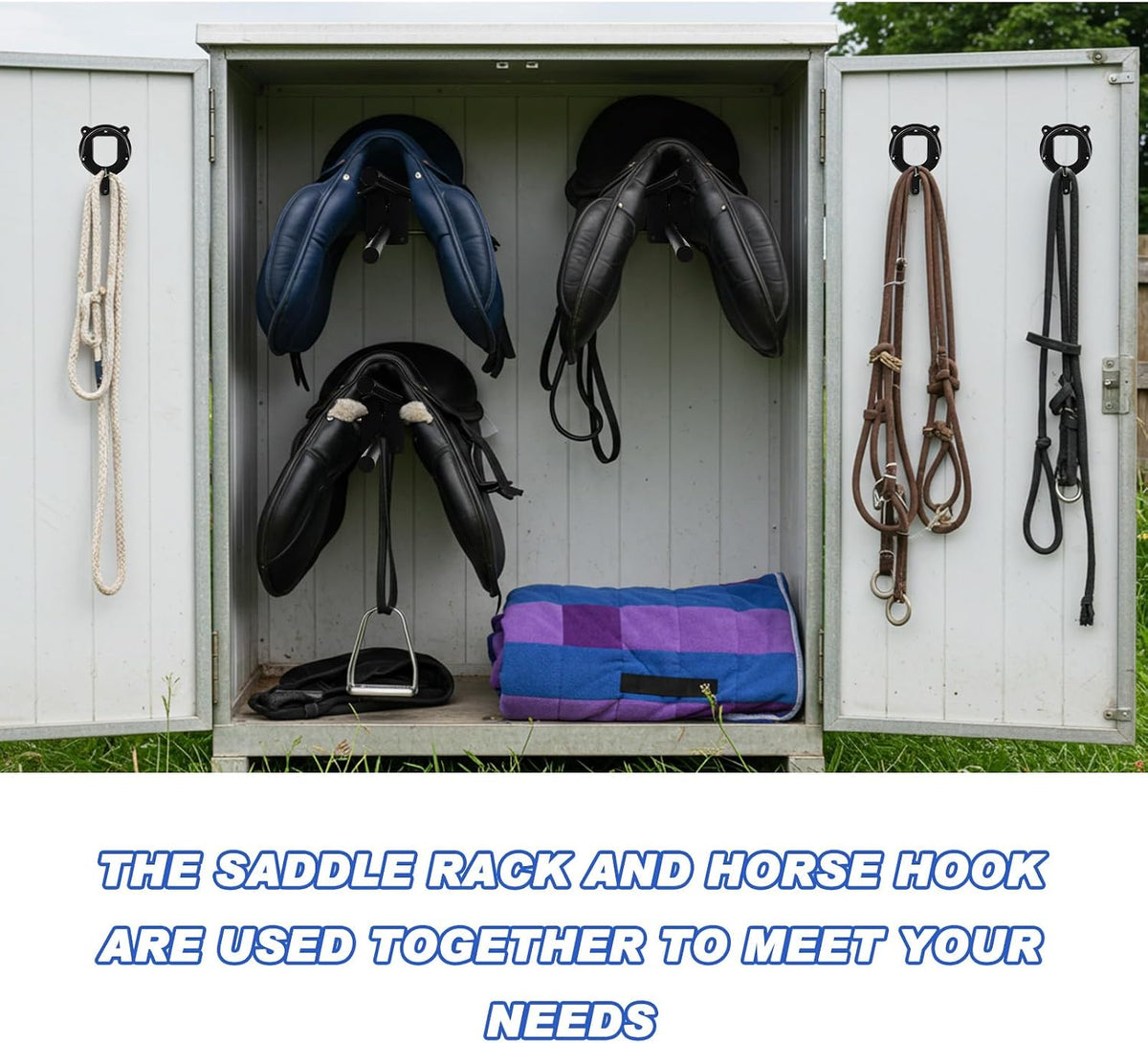 24 Pack Saddle Rack Wall Mount with Pad Bar Horse Bridle Rack Metal Bracket Bridle Hooks Detachable Portable Saddle