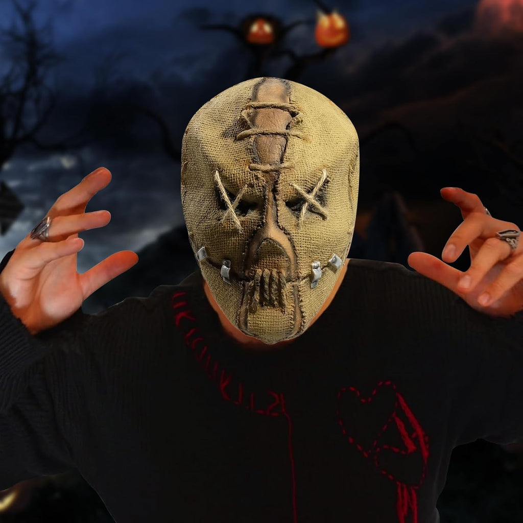 Halloween Scarecrow Masks, Creepy Full Head Mask Halloween Scary Latex Helmet for Cosplay Costume Party