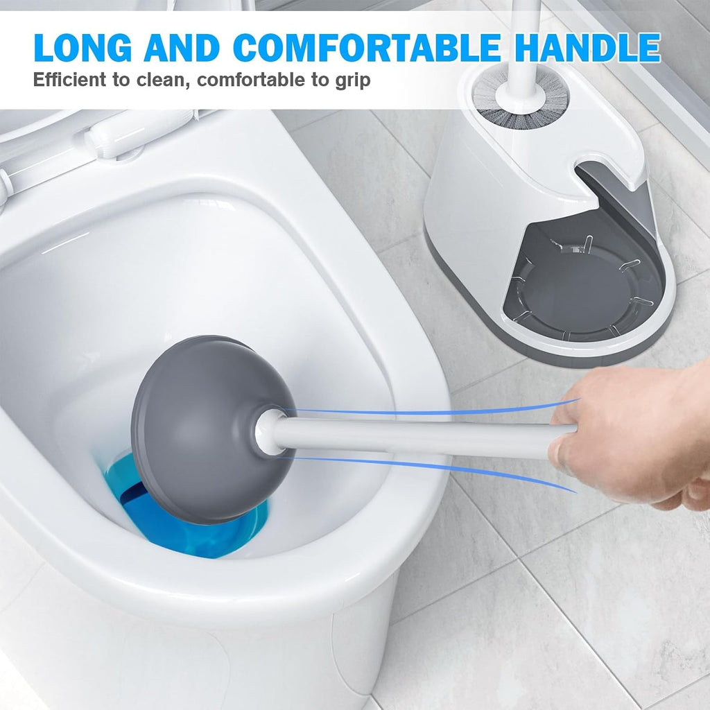 Toilet Plunger and Brush Set, Bowl Brush and Heavy Duty Toilet Plunger with Ventilated Holder, 2-in-1 Toilet Brush