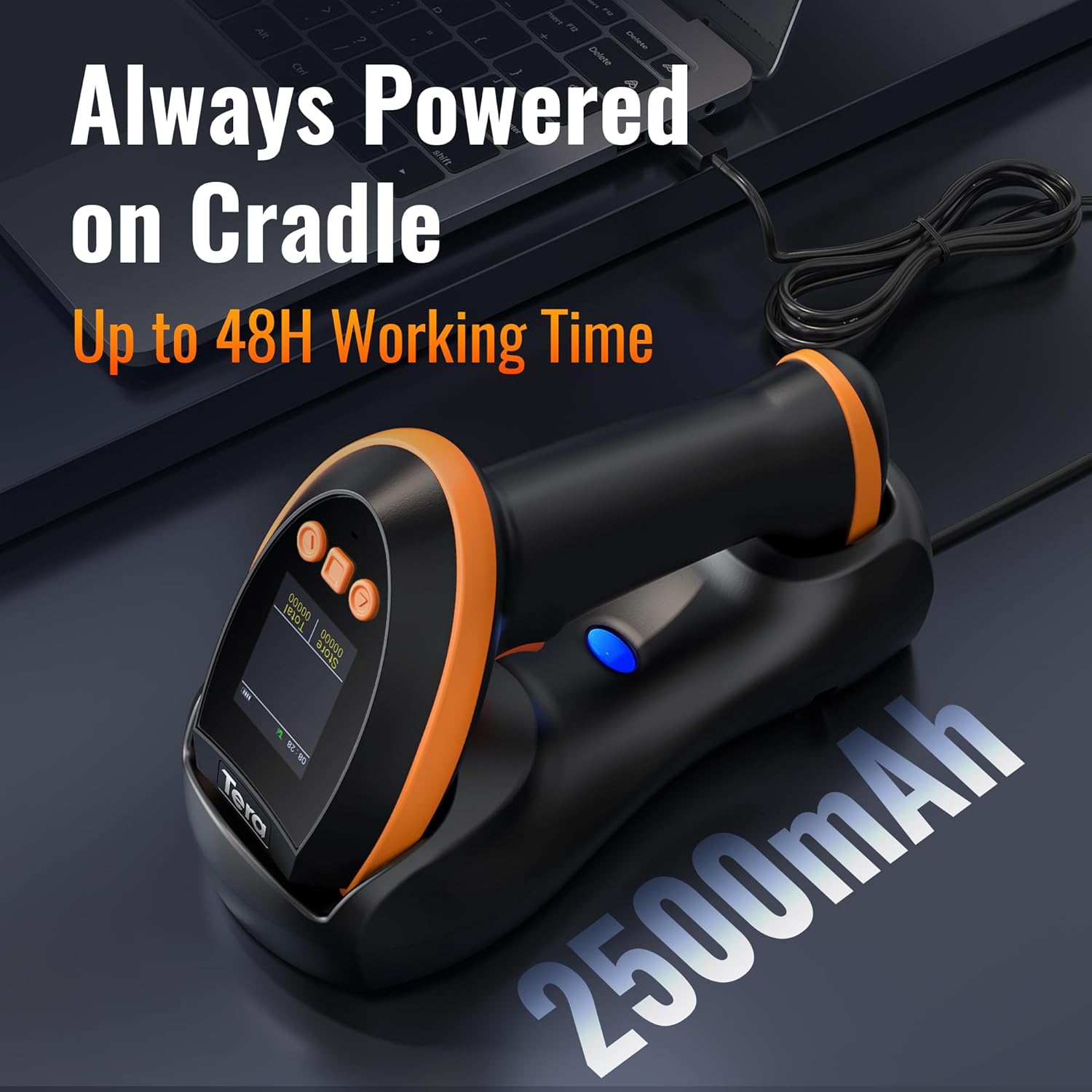 Barcode Scanner Wireless with Screen: Pro Version 1D 2D QR with Setting Keypad Charging Cradle Works with Bluetooth