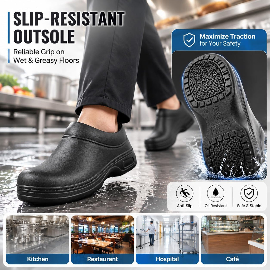 Chef Shoes for Men Women, Non Slip Work Shoes, Waterproof Kitchen Clogs, Slip Resistant Oil Resistant EVA Work Clogs