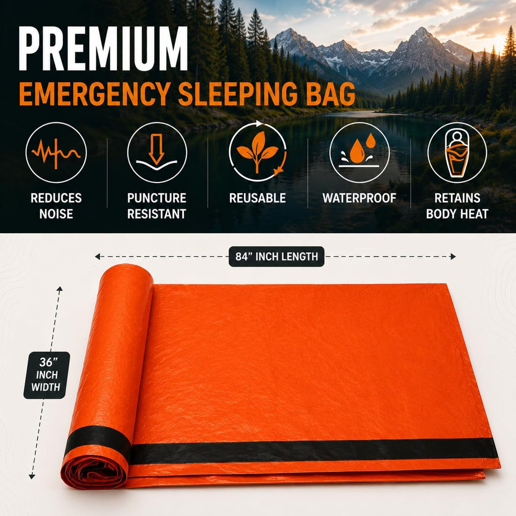 Emergency Sleeping Bag – 84"x36" Thermal Mylar Survival Bivy Sack – Waterproof, Lightweight & Compact Emergency