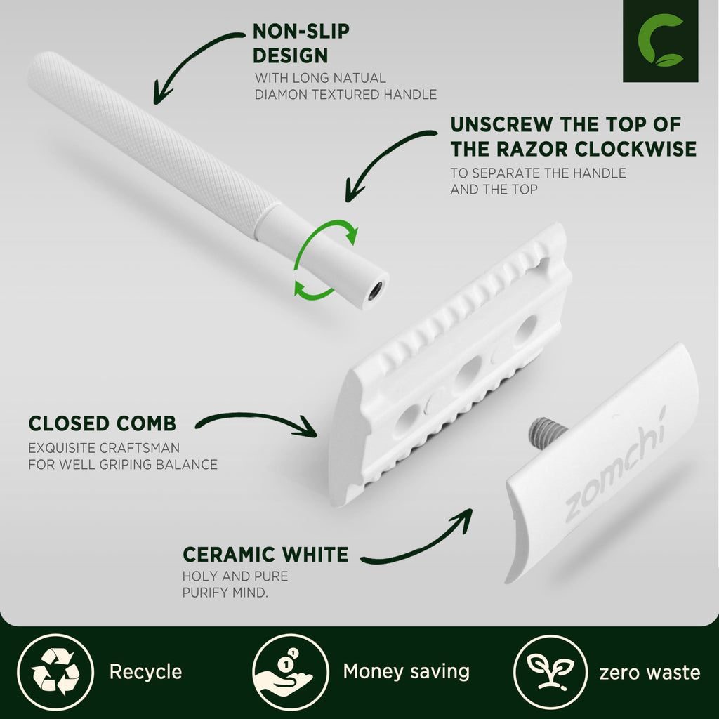 Double Edge Safety Razor Kit for Men & Women, Stand,White