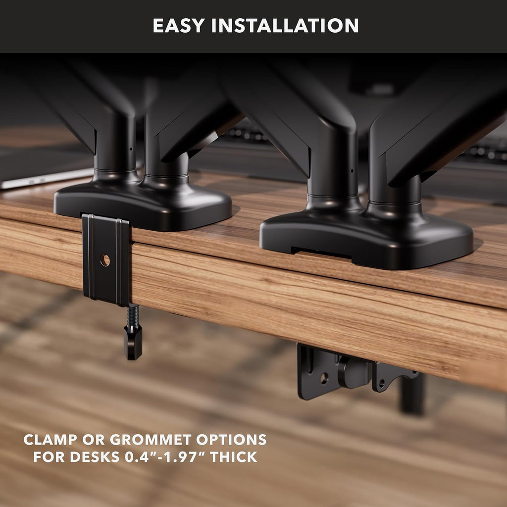 Dual Monitor Desk Mount, 13-32", 17.6 lbs Each | Two independent gas spring arms, full motion, VESA 75x75 & 100x100