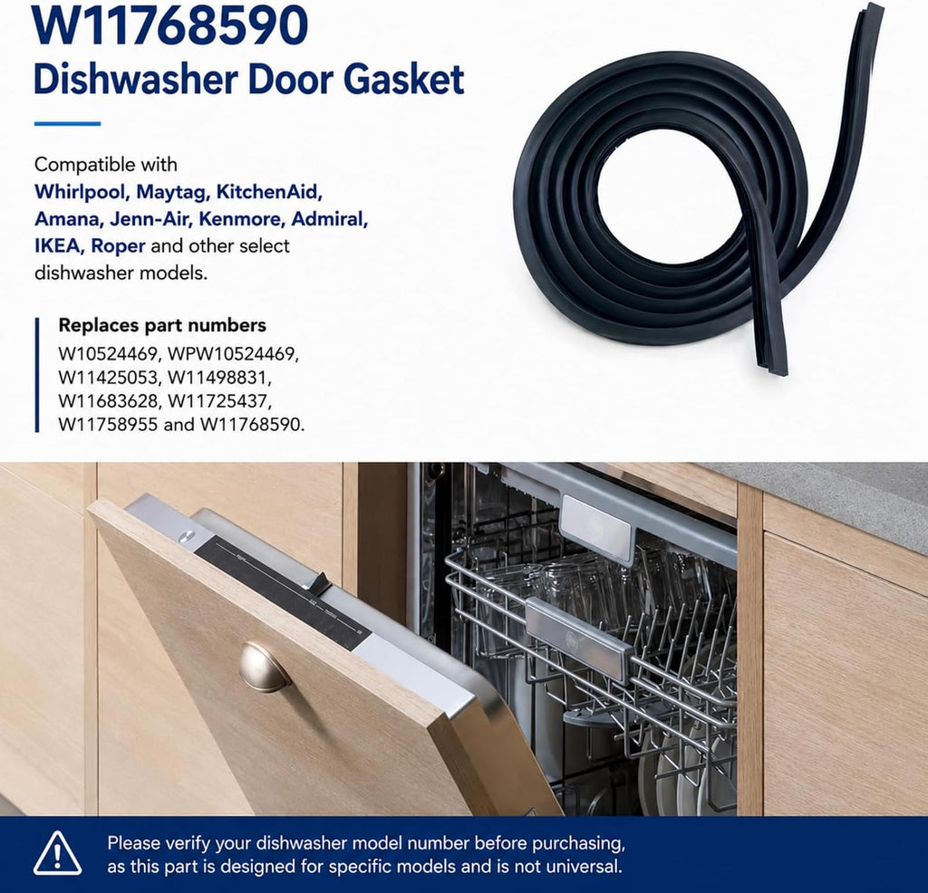 W11768590 Dishwasher Door Gasket Seal Replacement, Leak Resistant