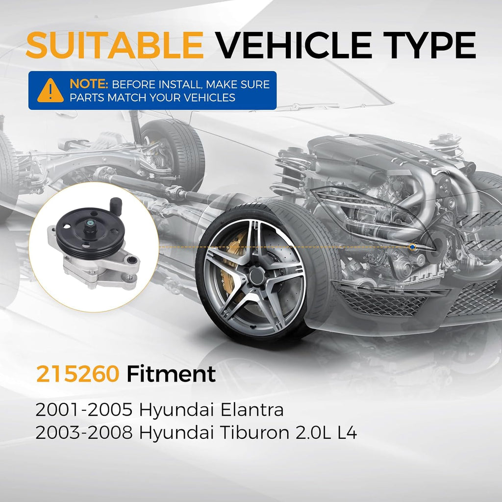 PAROD 215260 Power Steering Pump Fit for 2001-2005 Hyundai Elantra, 2003-2008 Tiburon 2.0L L4