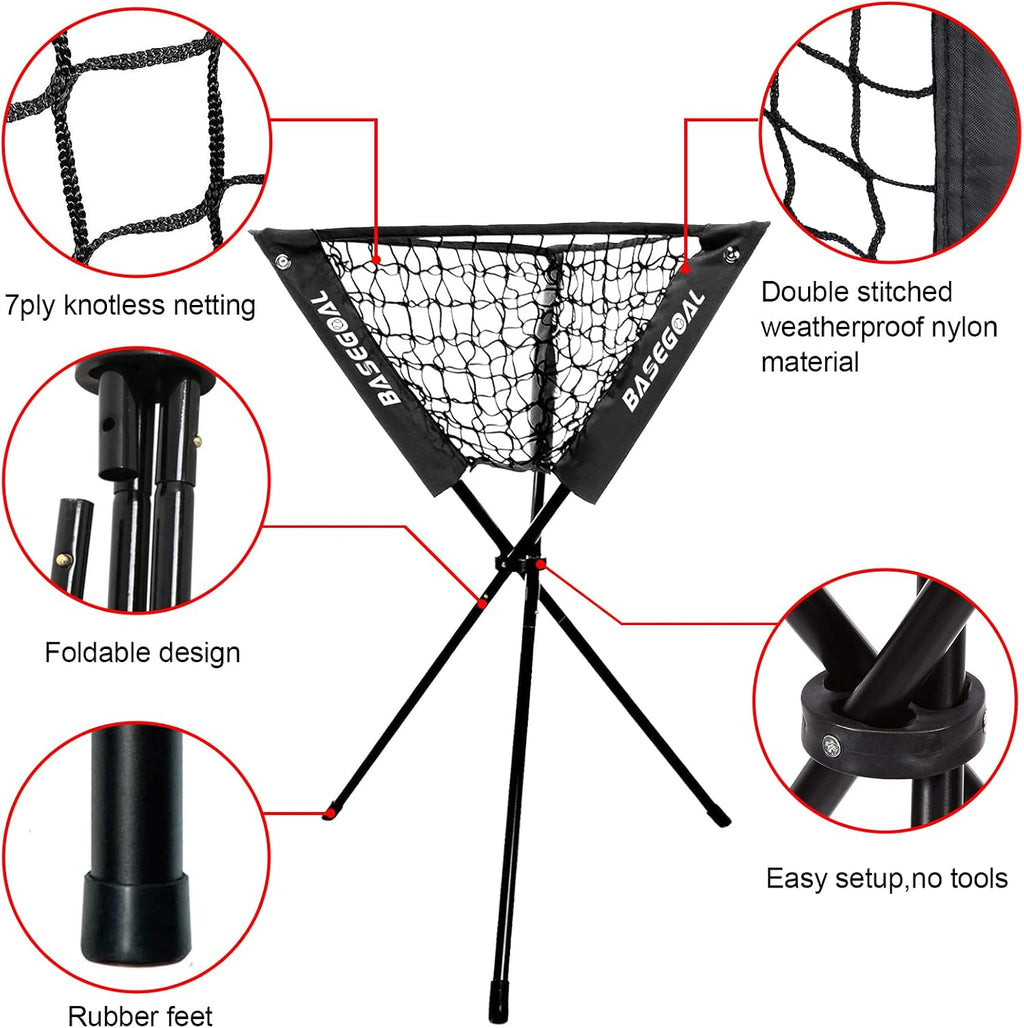 6x6ft Baseball Practice Net with Batting Tee,Caddy and Strike Zone | Baseball backstop net with 7-strand knotless