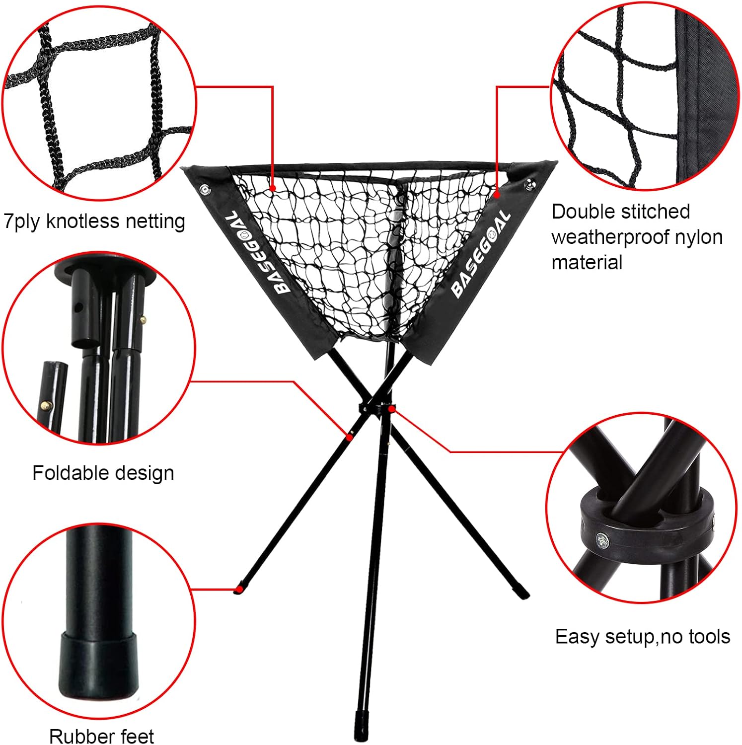 6x6ft Baseball Practice Net with Batting Tee,Caddy and Strike Zone | Baseball backstop net with 7-strand knotless