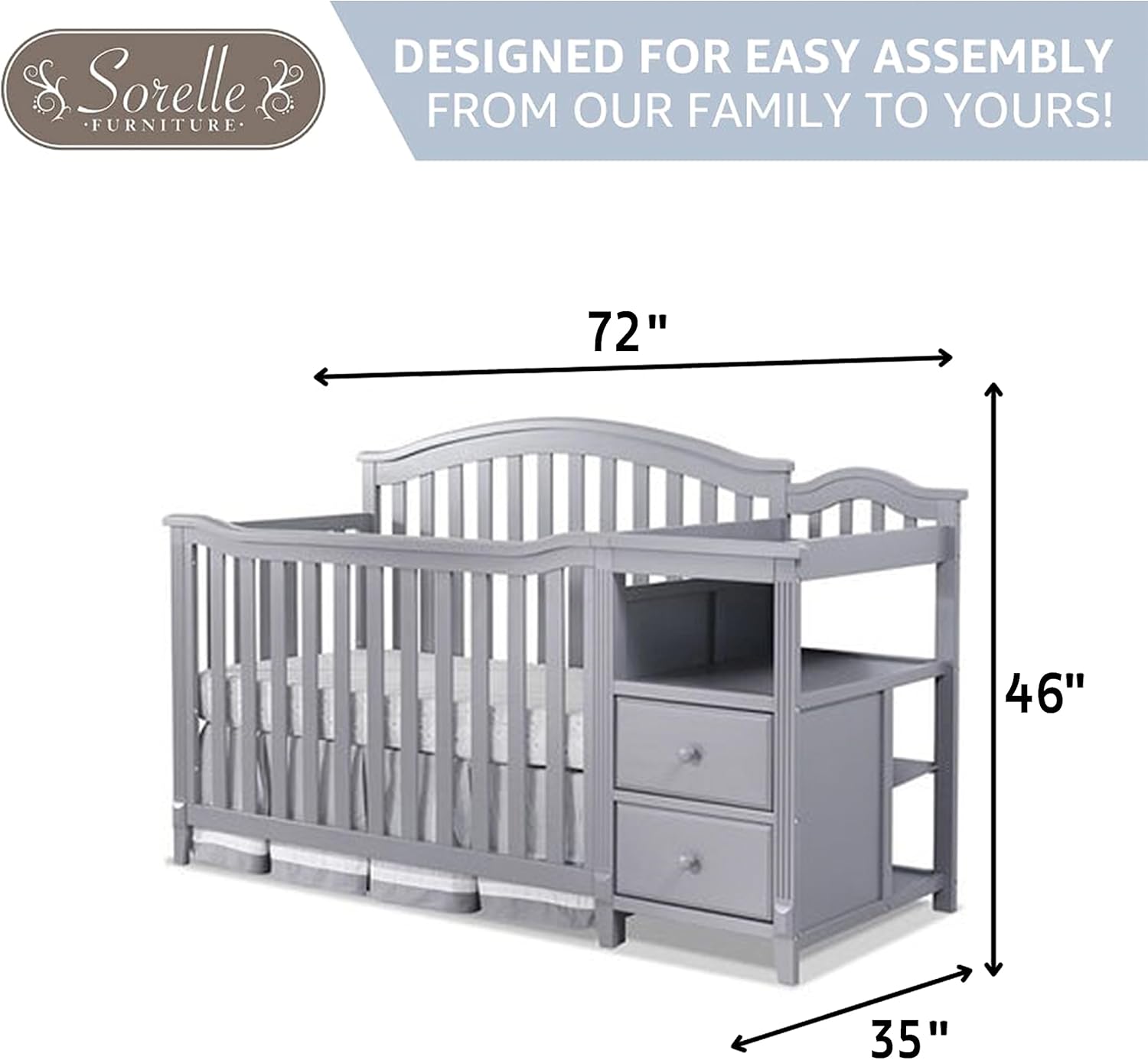 Furniture Berkley Crib and Changer with Slat Panel Back Classic -in- Convertible Diaper Changing Table Non-Toxic