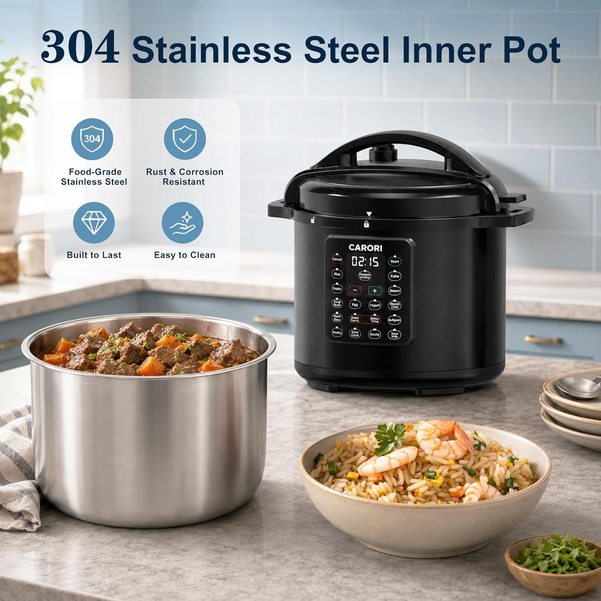 8Qt Electric Pressure Cooker 12-in-1, 1200W Stainless Steel Multi-Cooker, Slow Cook, Rice Cook, Steamer, Sauté