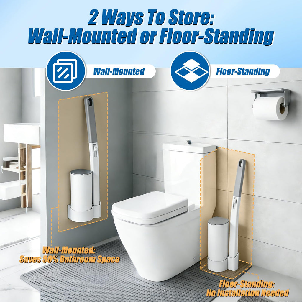 Disposable Toilet Brush Set, 2 Pack with 72 Refills & Wall Holder