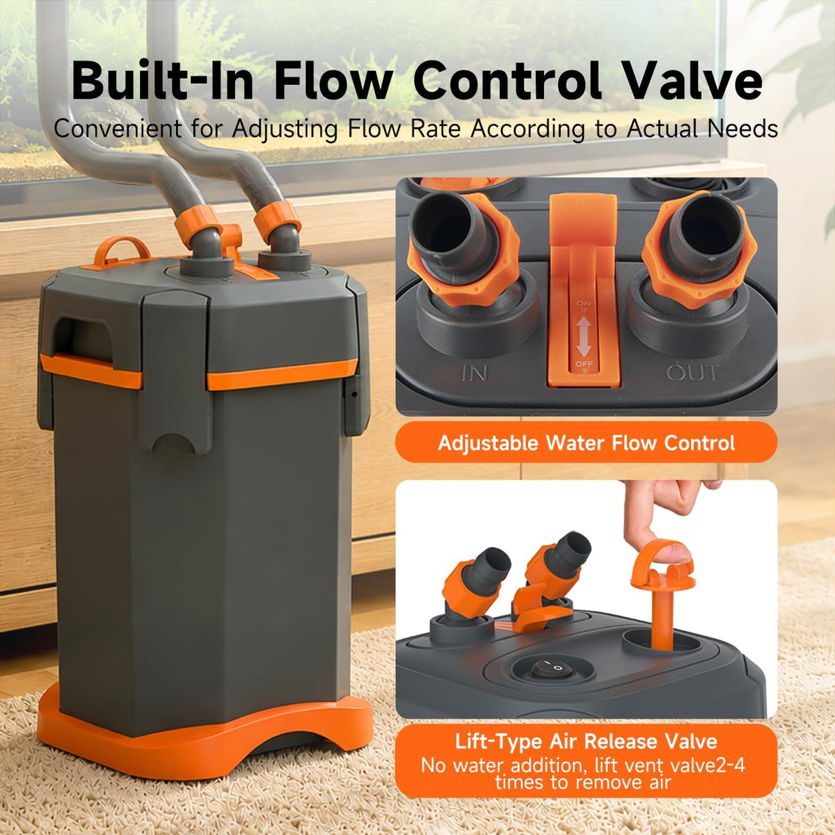 External Canister Filter, Ultra‑Quiet Aquarium Filter with Complete Filter Media, Freshwater & Saltwater for 29‑40