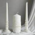Lace Elegance Unity Candle Set for Wedding Ceremony & Reception, White Unity Candles with Pearl Decor, 6” Pillar &