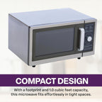 Commercial Microwave with Dial Control, 1 Cubic Feet Interior, Stainless Steel, 1000 Watts, UL and NSF Approved