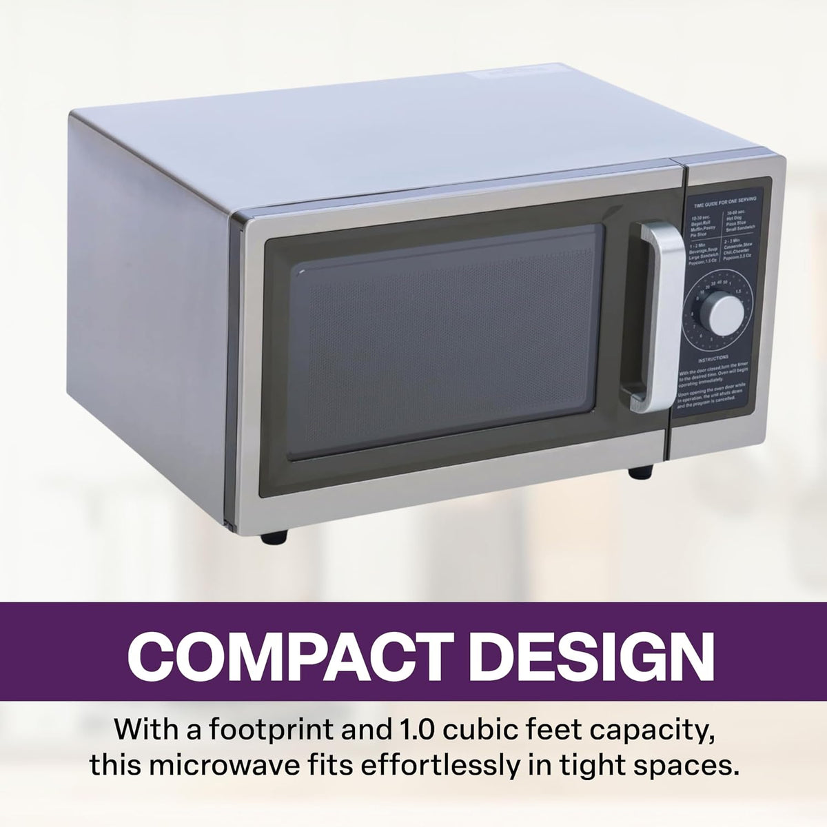Commercial Microwave with Dial Control, 1 Cubic Feet Interior, Stainless Steel, 1000 Watts, UL and NSF Approved