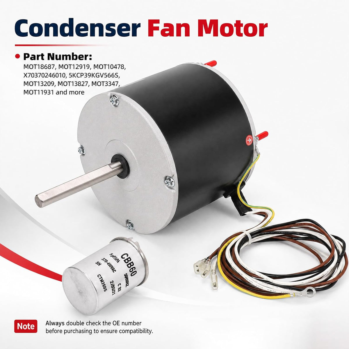 MOT18687 Condenser Fan Motor 1/6HP 825RPM 200-230V Compatible with Trane American Standard AC/Air Conditioner Replaces MOT12919 MOT10478 X70370246010