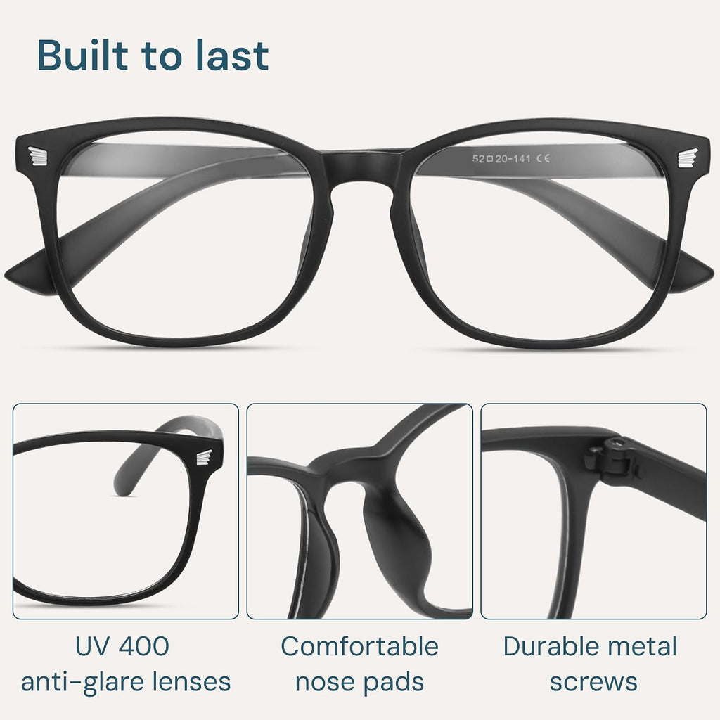 Blue Light Glasses for Computer & Gaming - Black | Blue Light Blocking, Anti UV Ray Lenses, Scratch-Resistant